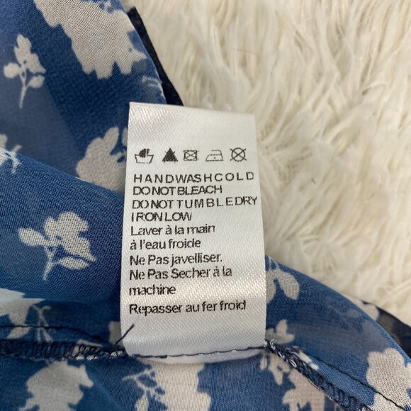 Lucca Navy Blue White Floral Chiffon Ruffle Boho long Sleeve Dress Small - Picture 7 of 9